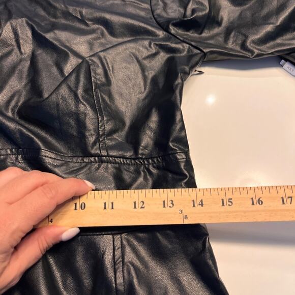 NEW Ba&sh Black Faux Leather Puff Sleeve Dress Medium - Picture 9 of 10